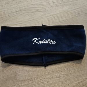 Navy Blue Fleece Headband Ear Warmer Embroidered Kristen